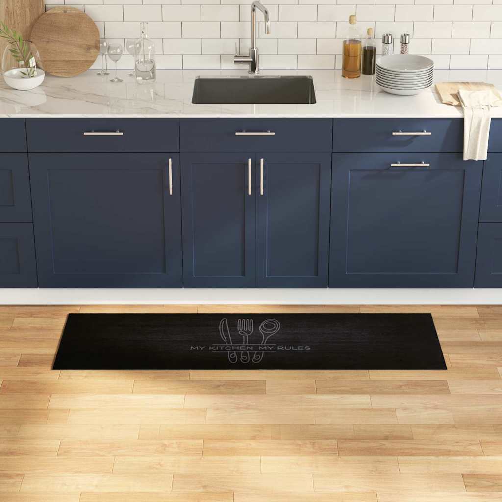 Covor de bucătărie Negru 150 x 45 cm Catifea GartenMobel Dekor