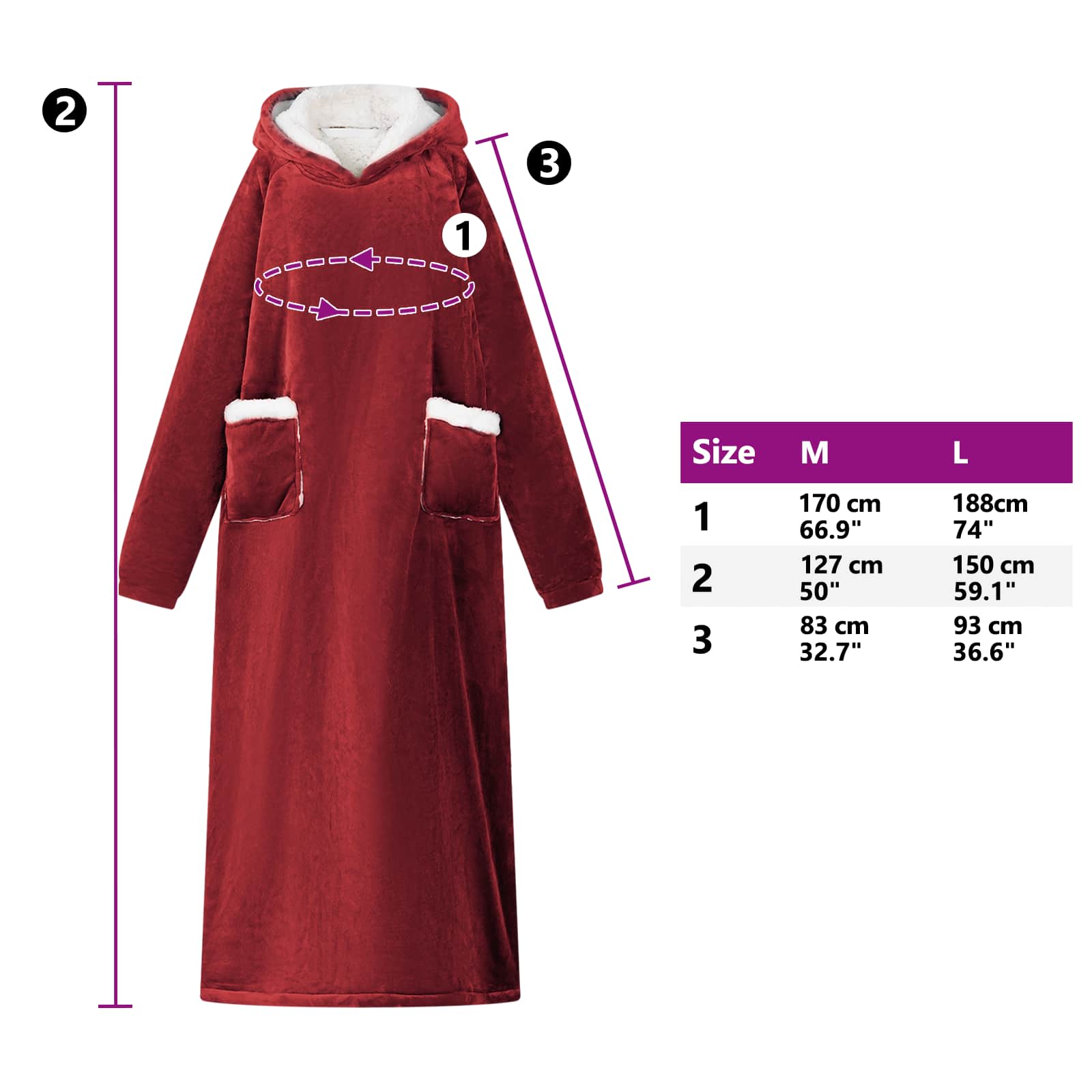 Hanorac pătură Roșu Bordeaux xl Fleece și Flanel GartenMobel Dekor