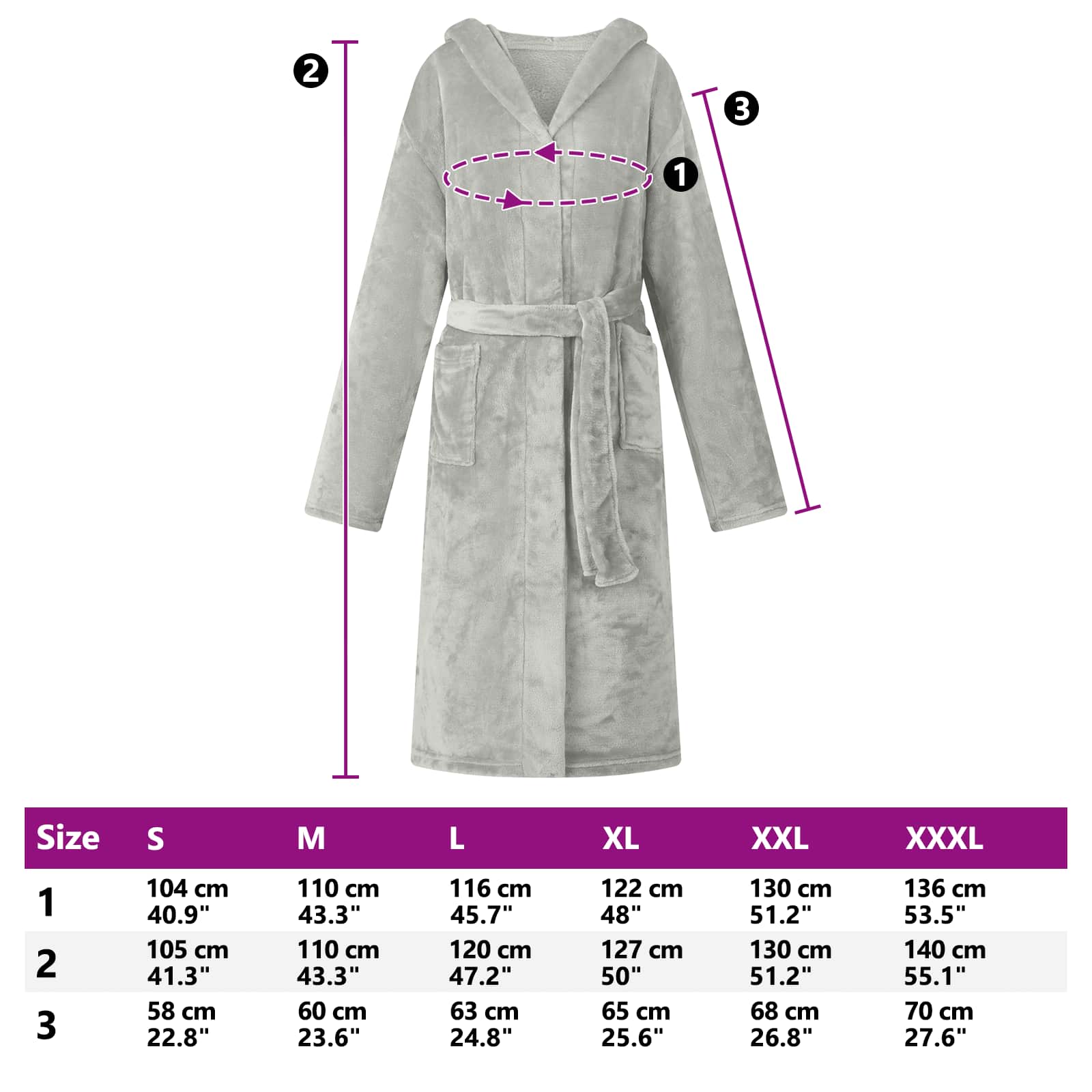 Robe cu glugă Gri xxxl Flanelă GartenMobel Dekor