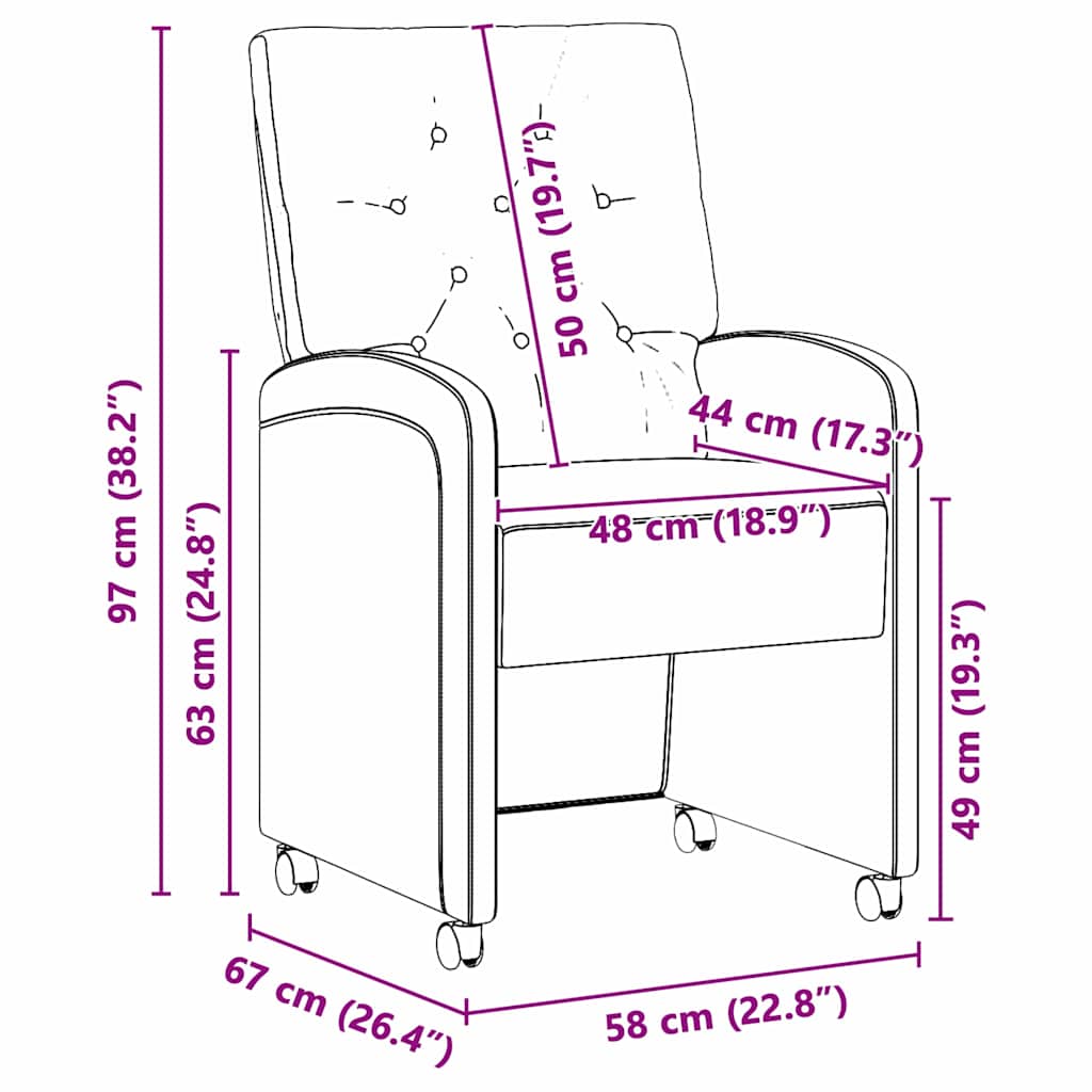 Scaune de dining cu roți 2 pcs Gri închis 58 x 67 x 97 cm GartenMobel Dekor