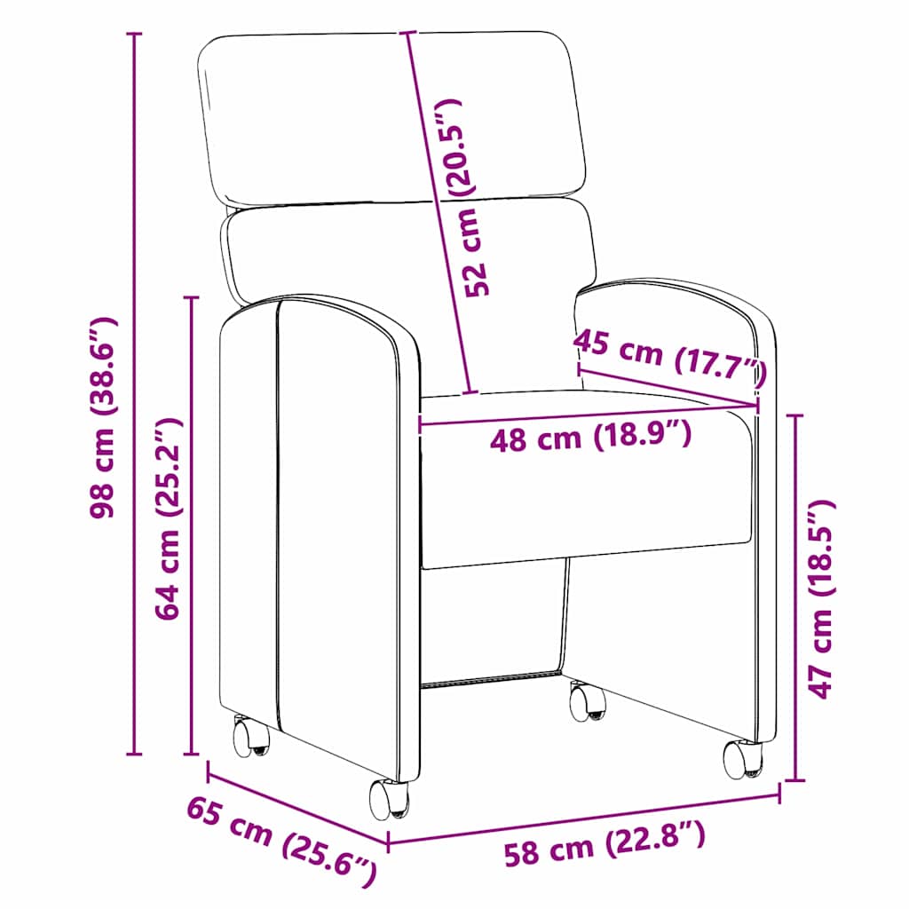 Scaune de dining cu roți 2 pcs Negru 58 x 65 x 98 cm Catifea GartenMobel Dekor