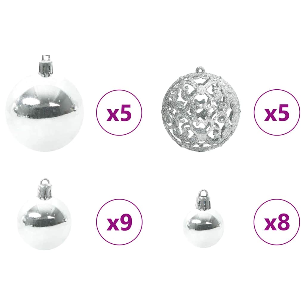 Set de Globuri de Crăciun cu 150 LED 61 pcs Argintiu Plastic GartenMobel Dekor