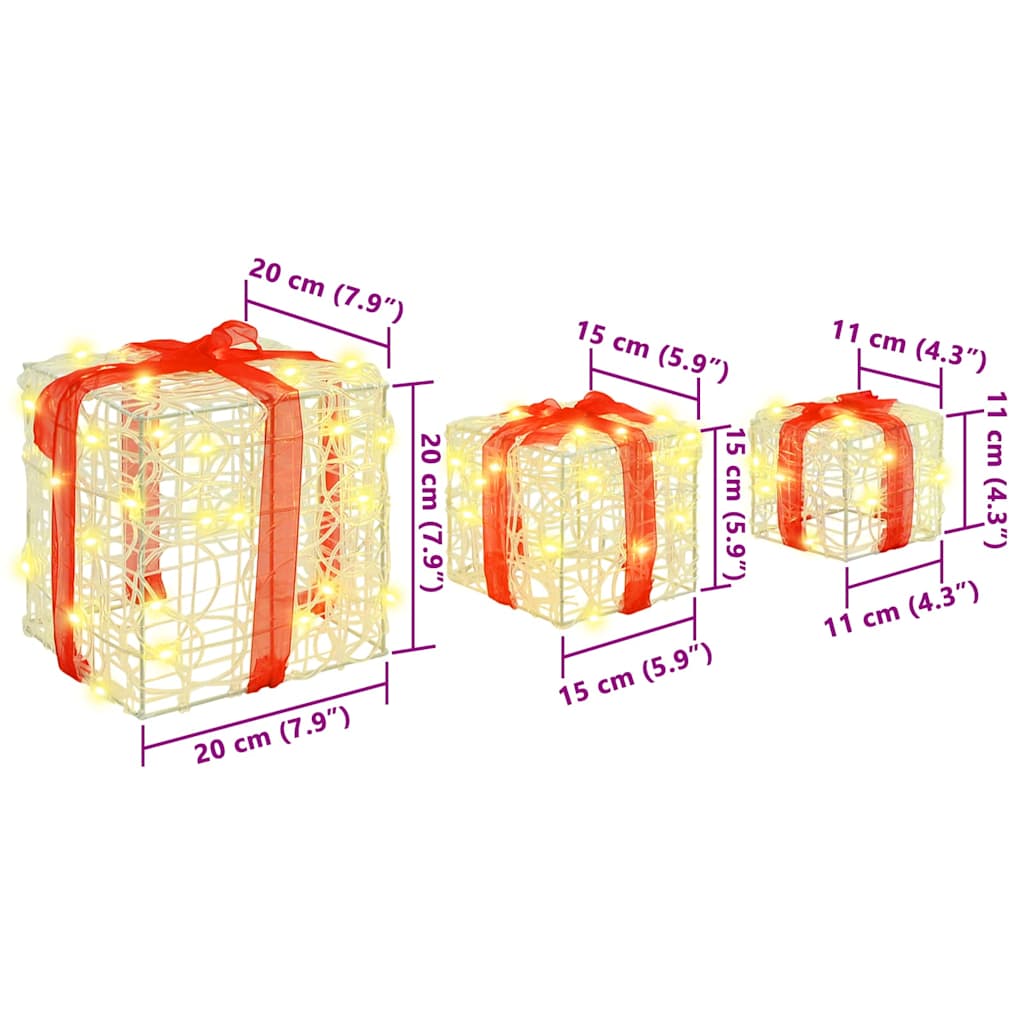 Cutie cadou cu 60 LED 3 pcs Alb cald 20 x 20 x 20 cm Acril GartenMobel Dekor