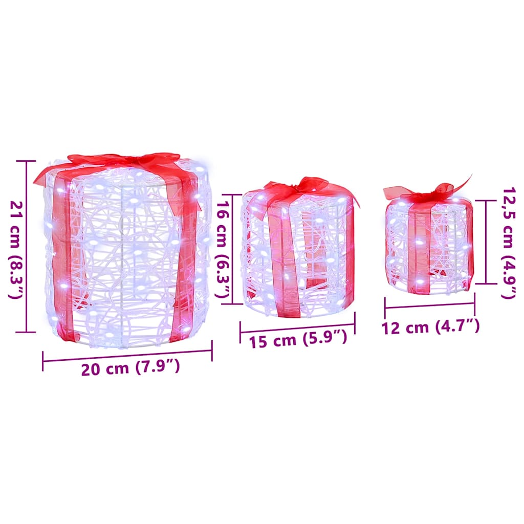 Decorație cutie de cadou 3 pcs Alb rece 20 x 20 x 21 cm Acril GartenMobel Dekor