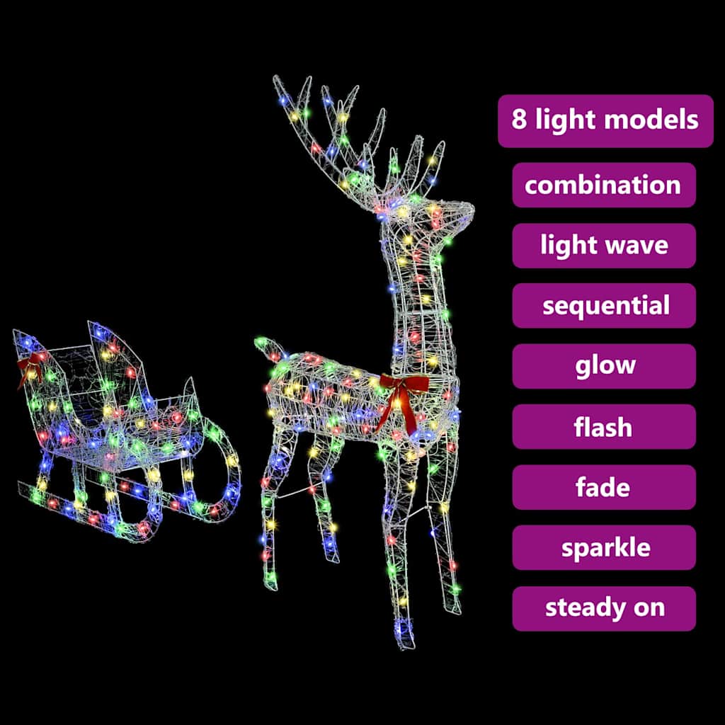 Sanie cu ren cu 200 LED colorat 70 x 26 x 128.5 cm Acril GartenMobel Dekor