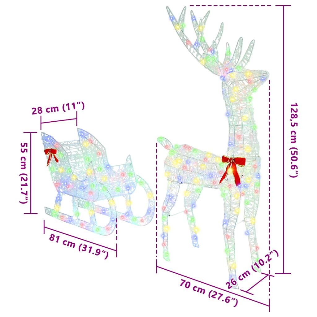 Sanie cu ren cu 200 LED colorat 70 x 26 x 128.5 cm Acril GartenMobel Dekor