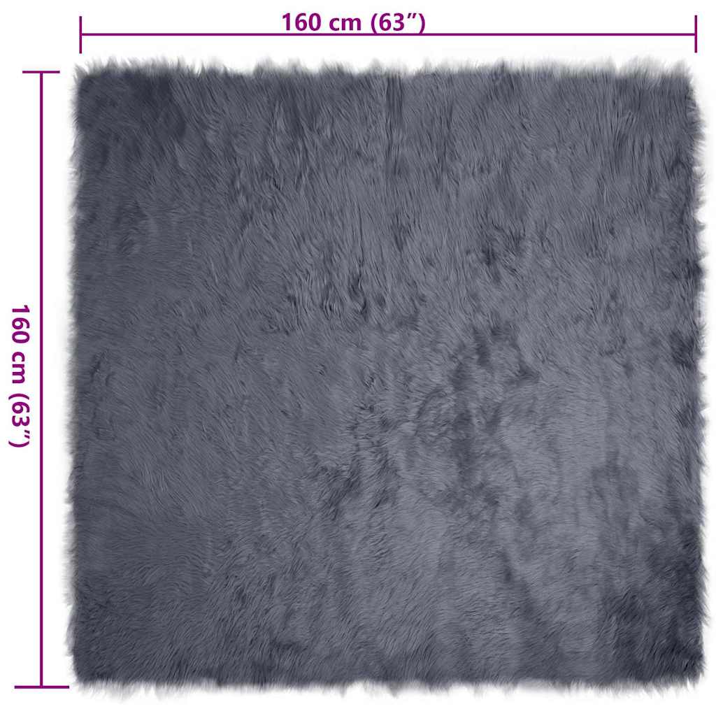Covor Faux din Lână de oaie Antracit 160 x 160 cm Poliester GartenMobel Dekor