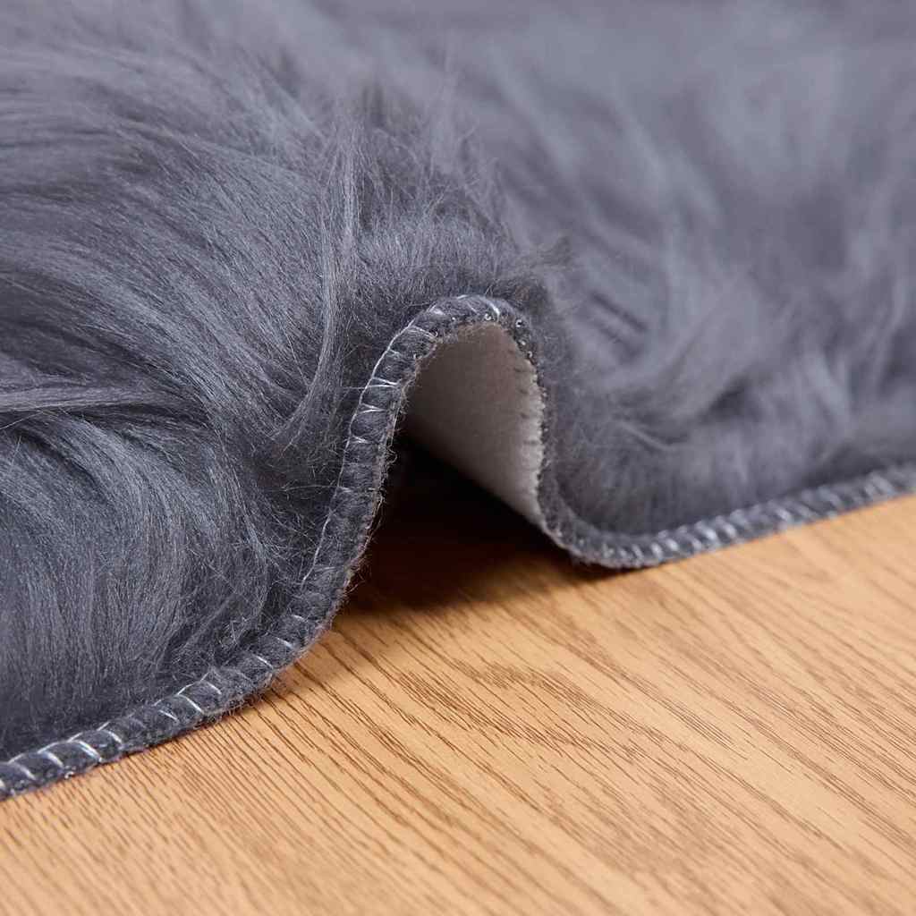 Covor Faux din Lână de oaie Antracit 200 x 280 cm Poliester GartenMobel Dekor