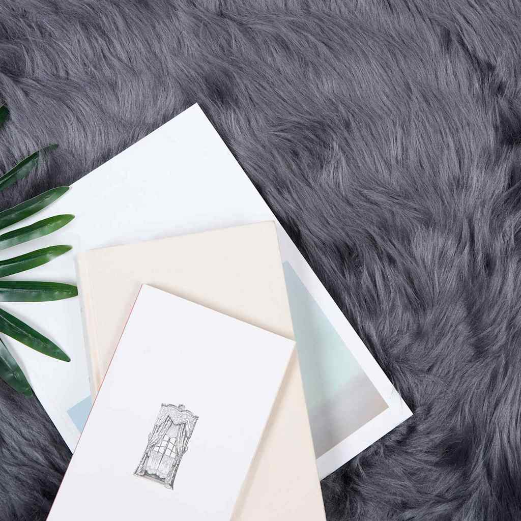 Covor Faux din Lână de oaie Antracit 200 x 280 cm Poliester GartenMobel Dekor