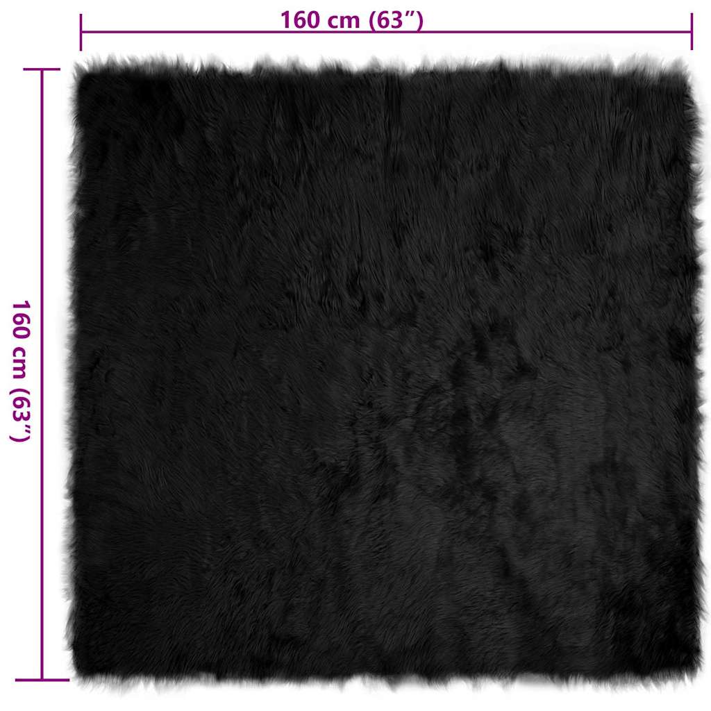 Covor Faux din Lână de oaie Negru 160 x 160 cm Poliester GartenMobel Dekor
