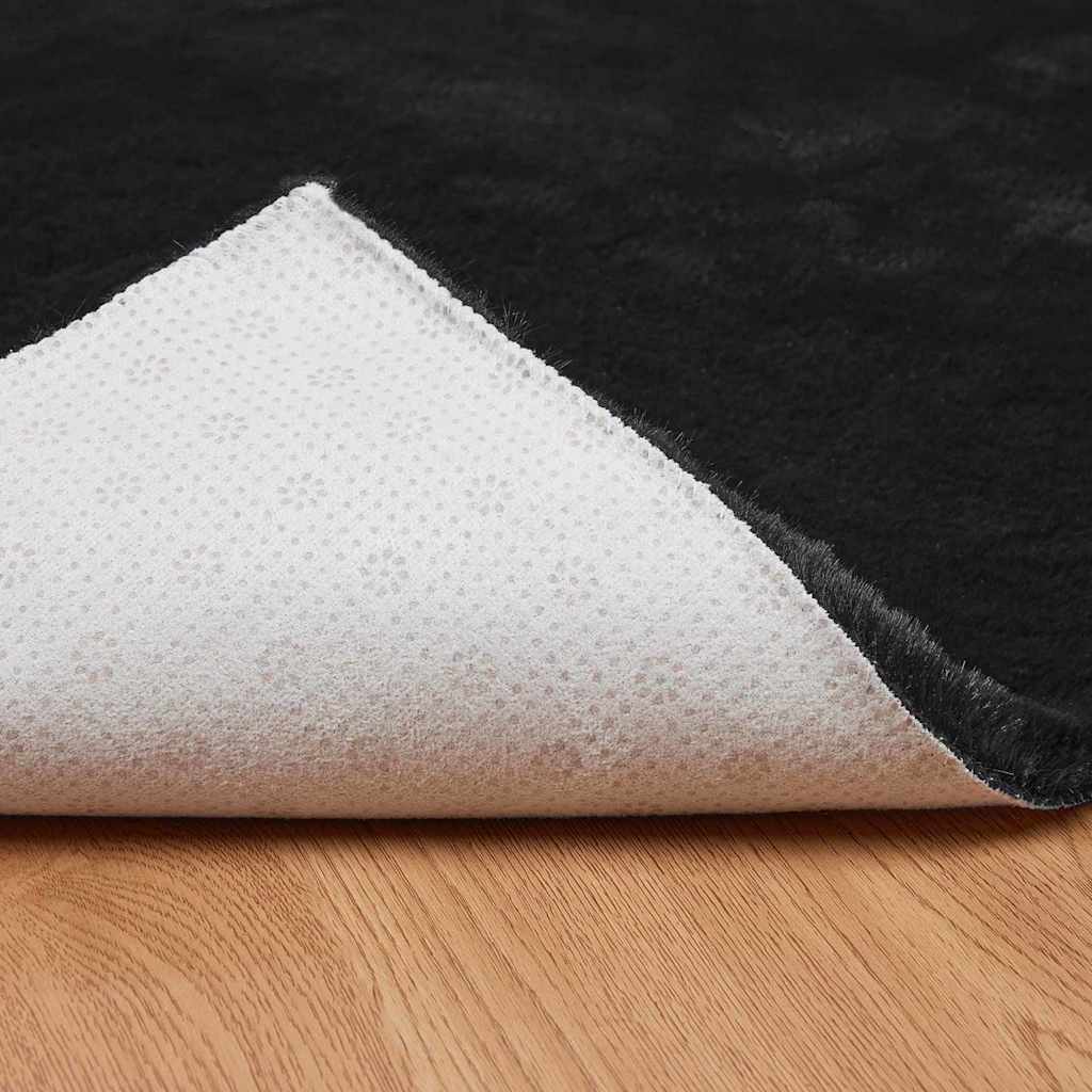 Covor din Blană Faux de Iepure Negru 160 x 160 cm Poliester GartenMobel Dekor