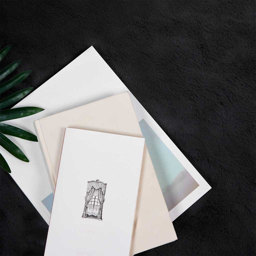 Covor din Blană Faux de Iepure Negru 160 x 160 cm Poliester GartenMobel Dekor