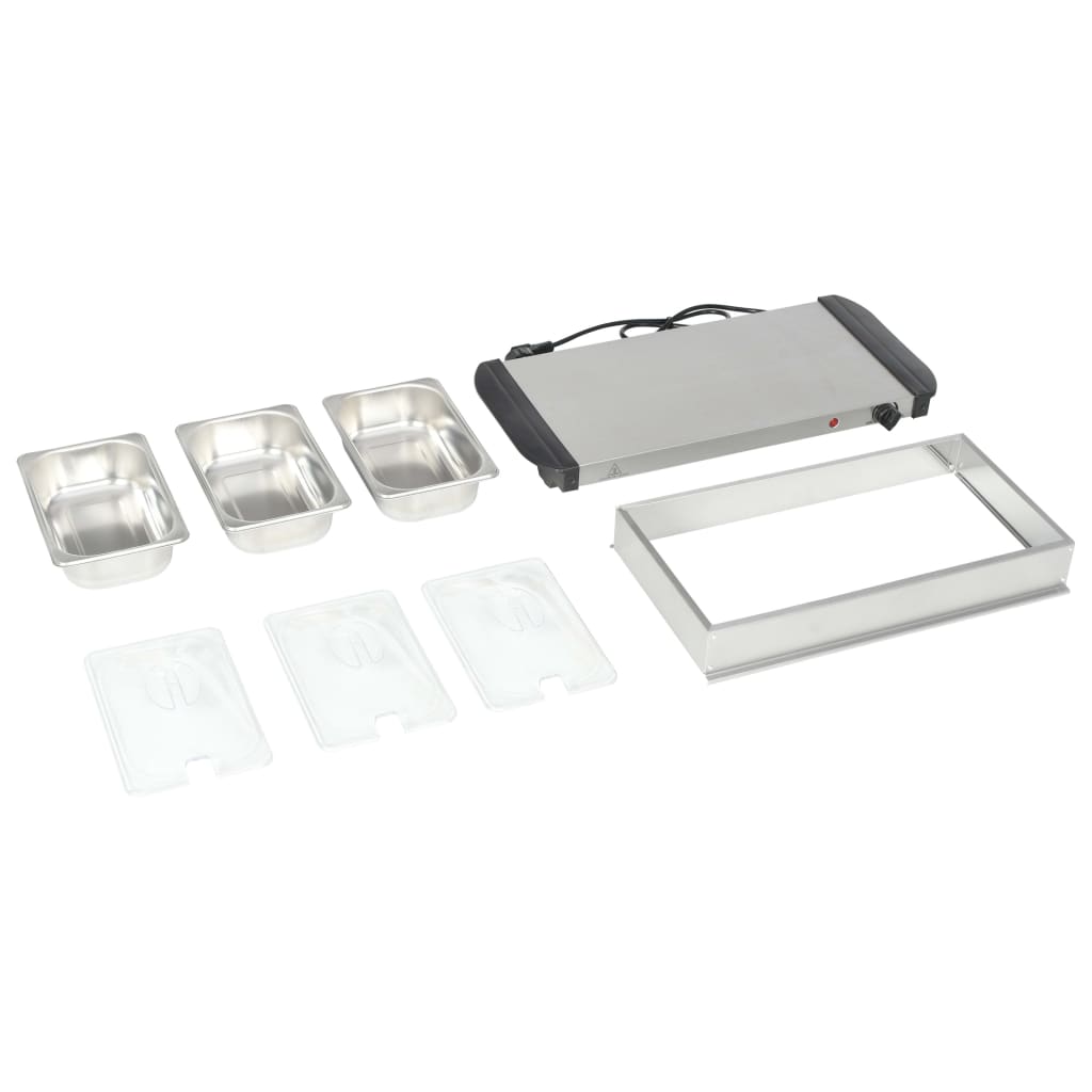 Încălzitor de servire bufet, 200 W, 3 X 1,5 L, oțel inoxidabil GartenMobel Dekor