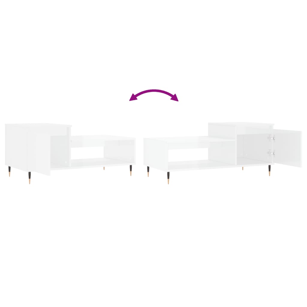 Măsuță de cafea, alb extralucios, 100x50x45 cm, lemn compozit GartenMobel Dekor