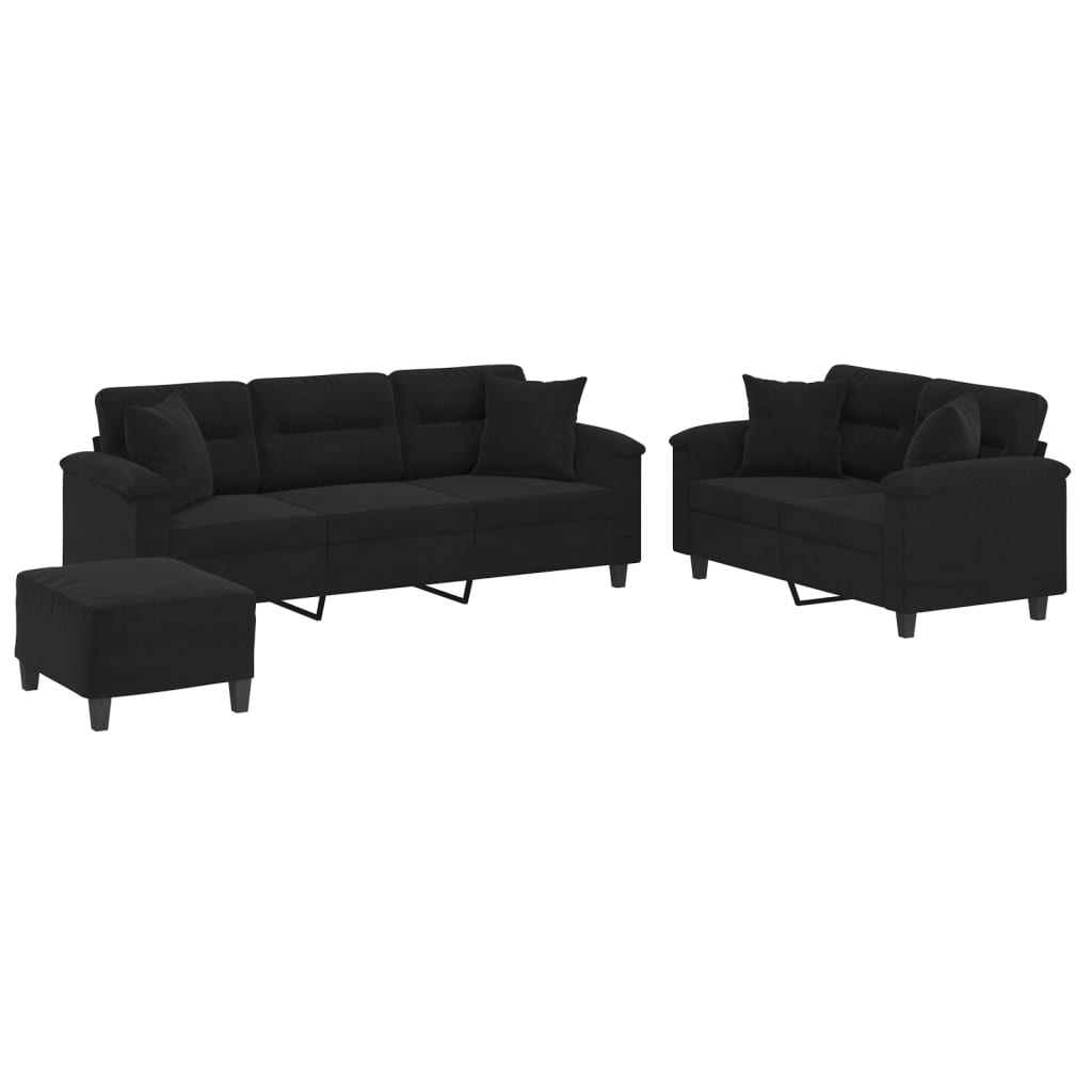 Set de canapele cu perne, 3 piese, negru, microfibră GartenMobel Dekor