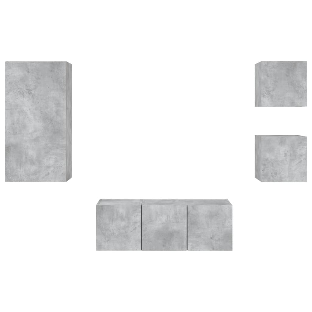 Unități TV de perete cu LED-uri 5 piese gri beton lemn compozit GartenMobel Dekor