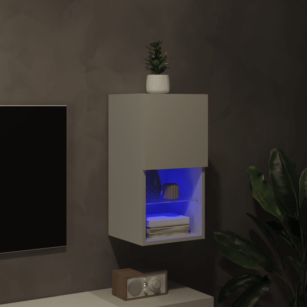 Comodă TV cu lumini LED, alb, 30,5x30x60 cm GartenMobel Dekor