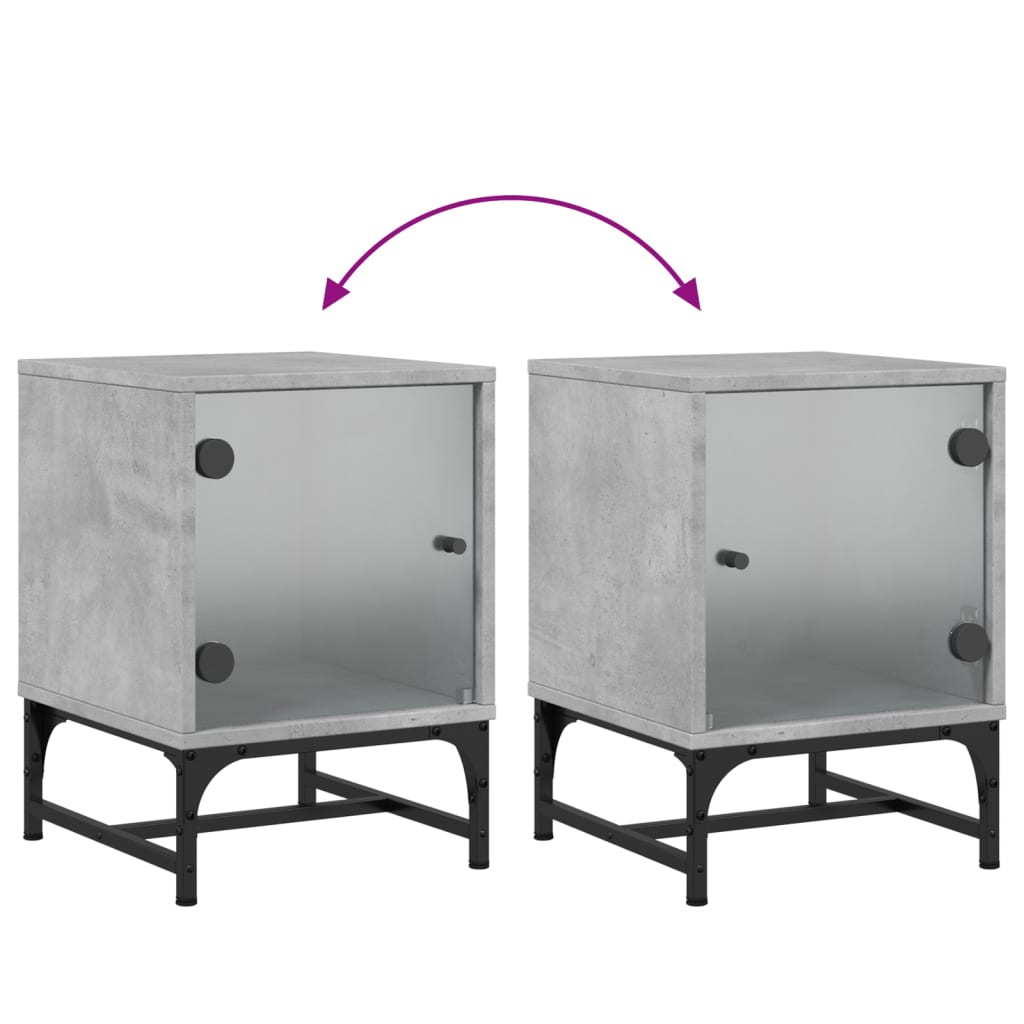 Noptieră cu ușă din sticlă, gri beton, 35x37x50 cm GartenMobel Dekor