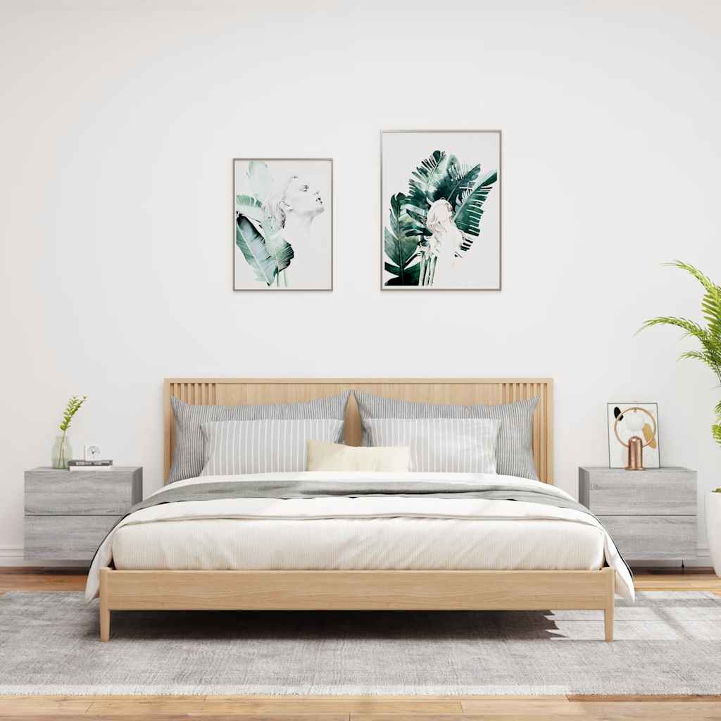 Noptiere montate pe perete cu lumini LED, 2 buc., sonoma gri GartenMobel Dekor