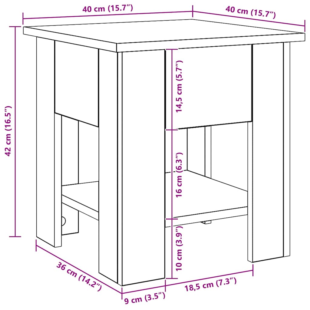 Măsuță de cafea, stejar artizanal, 40x40x42 cm, lemn prelucrat GartenMobel Dekor