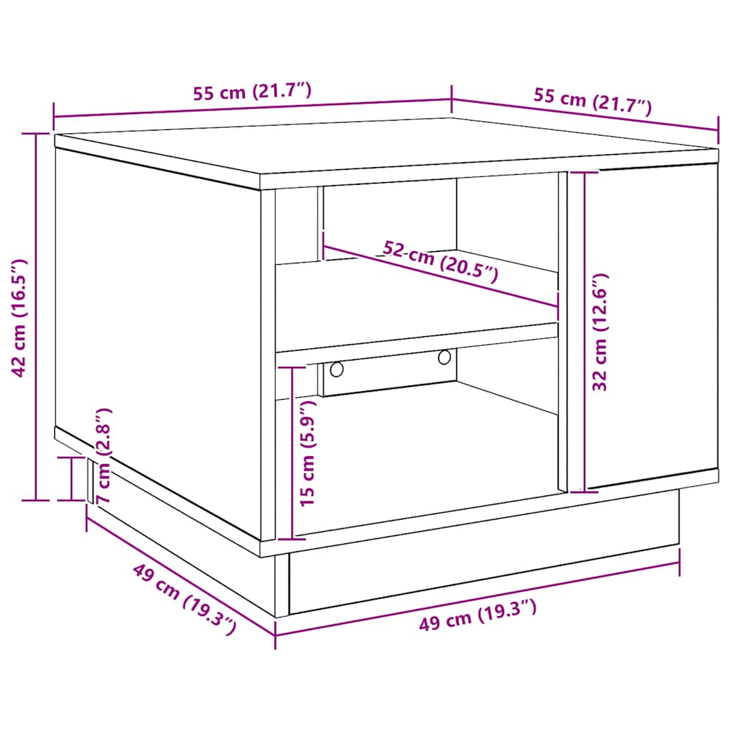 Măsuță de cafea, stejar artizanal, 55x55x42 cm, lemn prelucrat GartenMobel Dekor