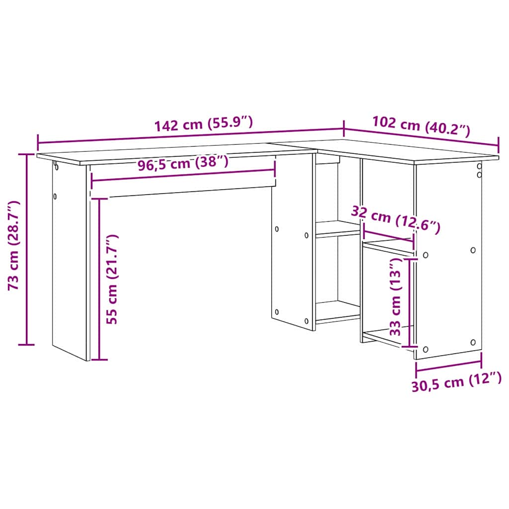 Birou cu raft Gri beton 142 x 102 x 73 cm Lemn compozit GartenMobel Dekor