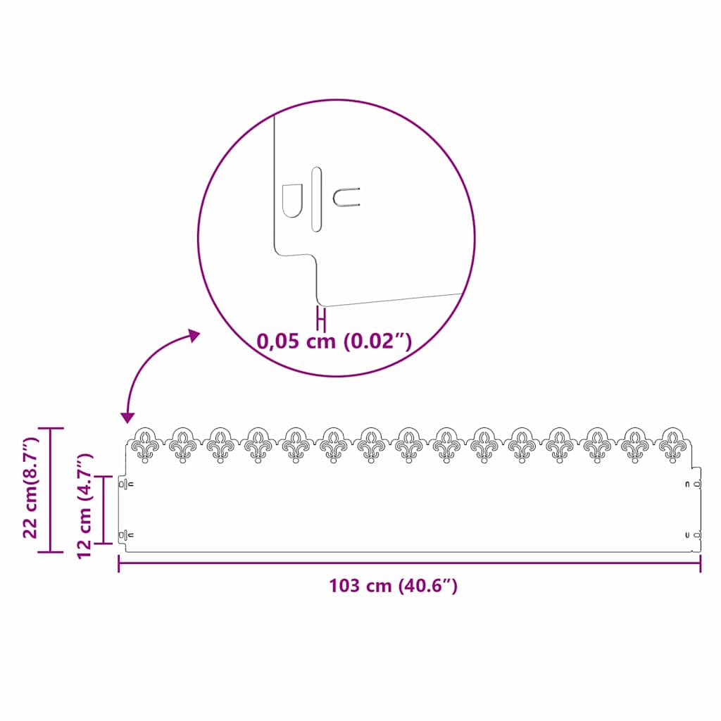 Borduri pentru gazon 20 pcs Negru 103 x 0,05 x 22 cm Oțel GartenMobel Dekor