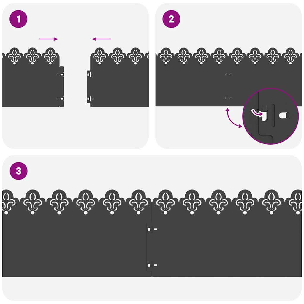 Borduri pentru gazon 30 pcs Negru 103 x 0,05 x 22 cm Oțel GartenMobel Dekor