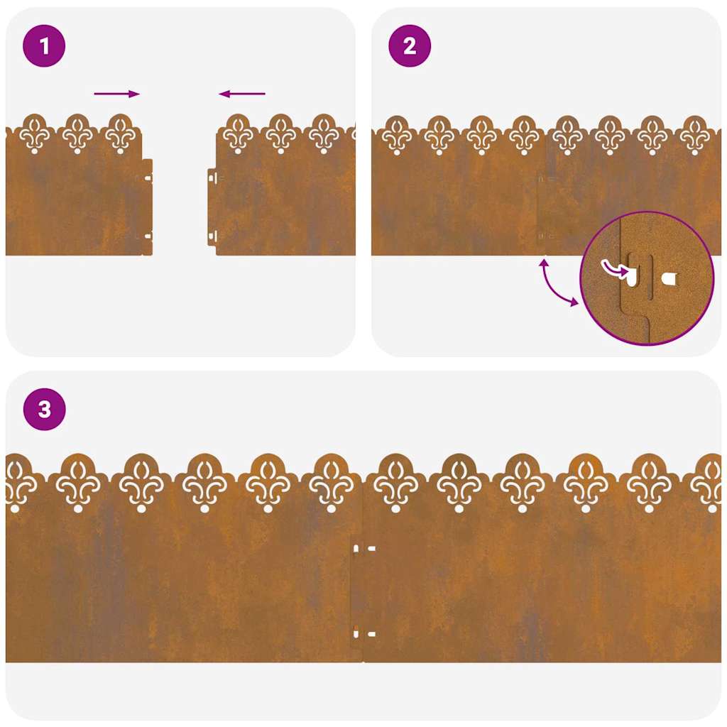 Borduri pentru gazon 30 pcs Ruginit 103 x 0,05 x 22 cm GartenMobel Dekor