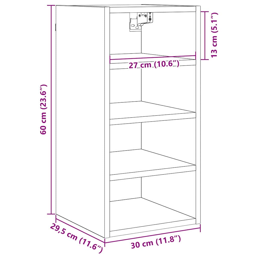 Dulap suspendat cu raft Riga Stejar negru 30 x 29,5 x 60 cm GartenMobel Dekor