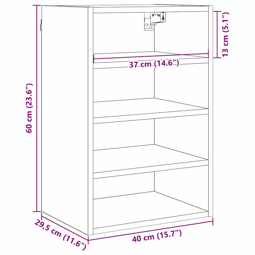 Dulap suspendat cu raft Riga Stejar negru 40 x 29,5 x 60 cm GartenMobel Dekor