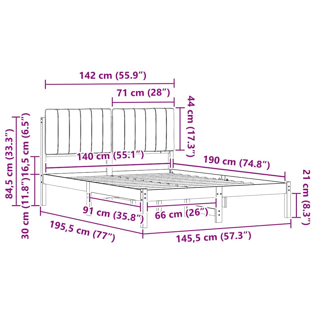 Cadru de pat cu tăblie tapițată Gri deschis 140 x 190 cm GartenMobel Dekor