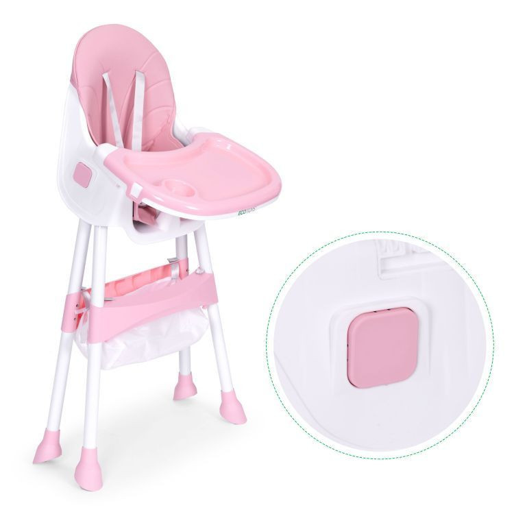 Homelux Gyerek etetőszék tálcával és kosárral 5 pontos biztonsági övvel rózsaszín Mobalis Homvera