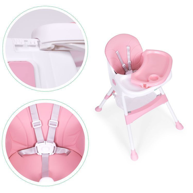 Homelux Gyerek etetőszék tálcával és kosárral 5 pontos biztonsági övvel rózsaszín Mobalis Homvera