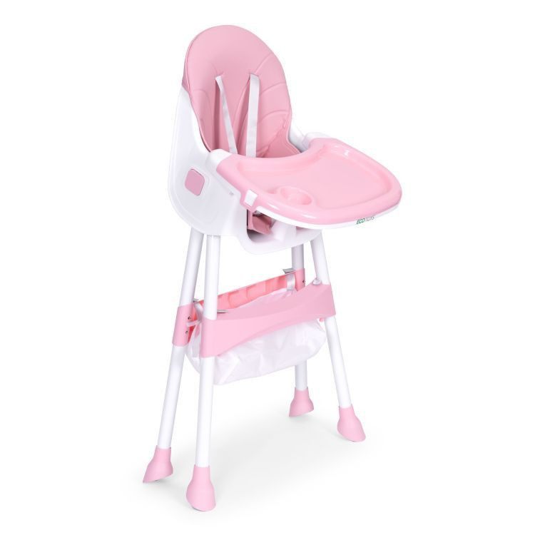 Homelux Gyerek etetőszék tálcával és kosárral 5 pontos biztonsági övvel rózsaszín Mobalis Homvera
