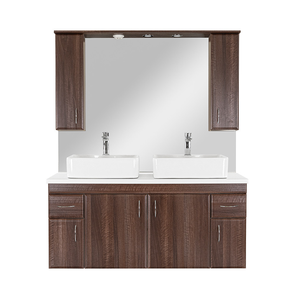 Leziter Bianco 130 complet fără lavoar cu blat de lucru din lemn de nuc Aida alb Mobalis Homvera