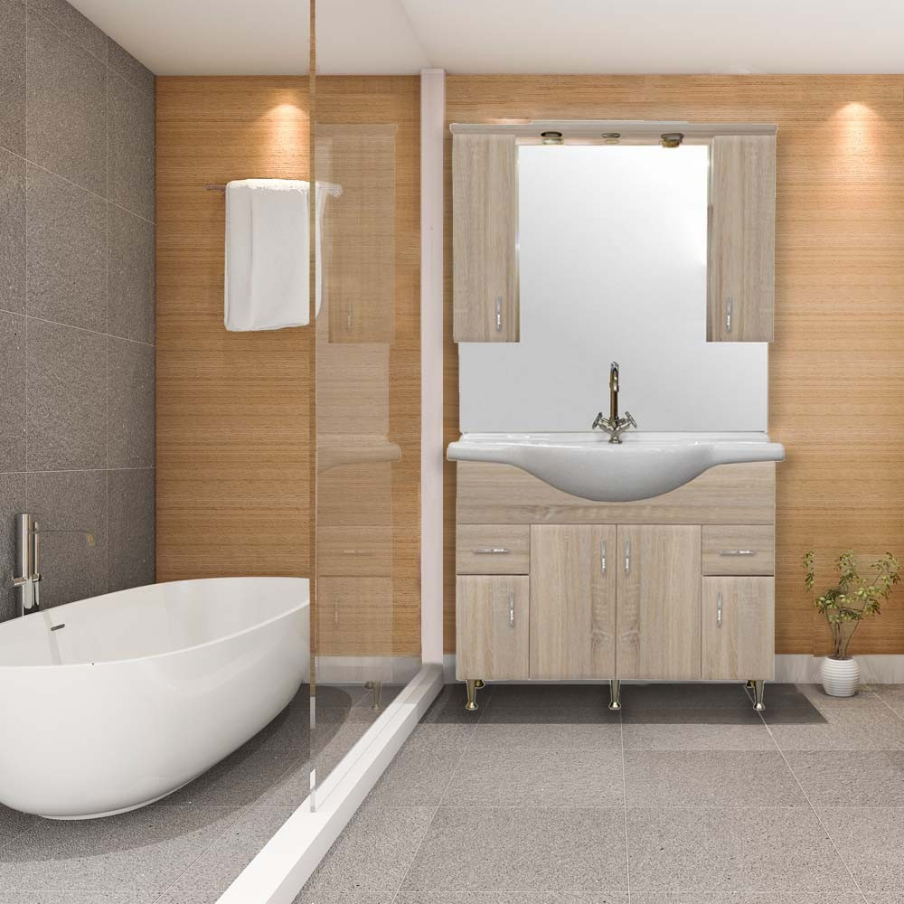 Leziter Mobilier complet de baie Bianca Plus 105, culoare stejar sonoma Mobalis Homvera