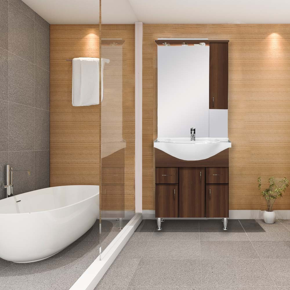 Leziter Mobilier complet de baie Bianca Plus 75, culoare Aida nuc, deschidere pe dreapta Mobalis Homvera