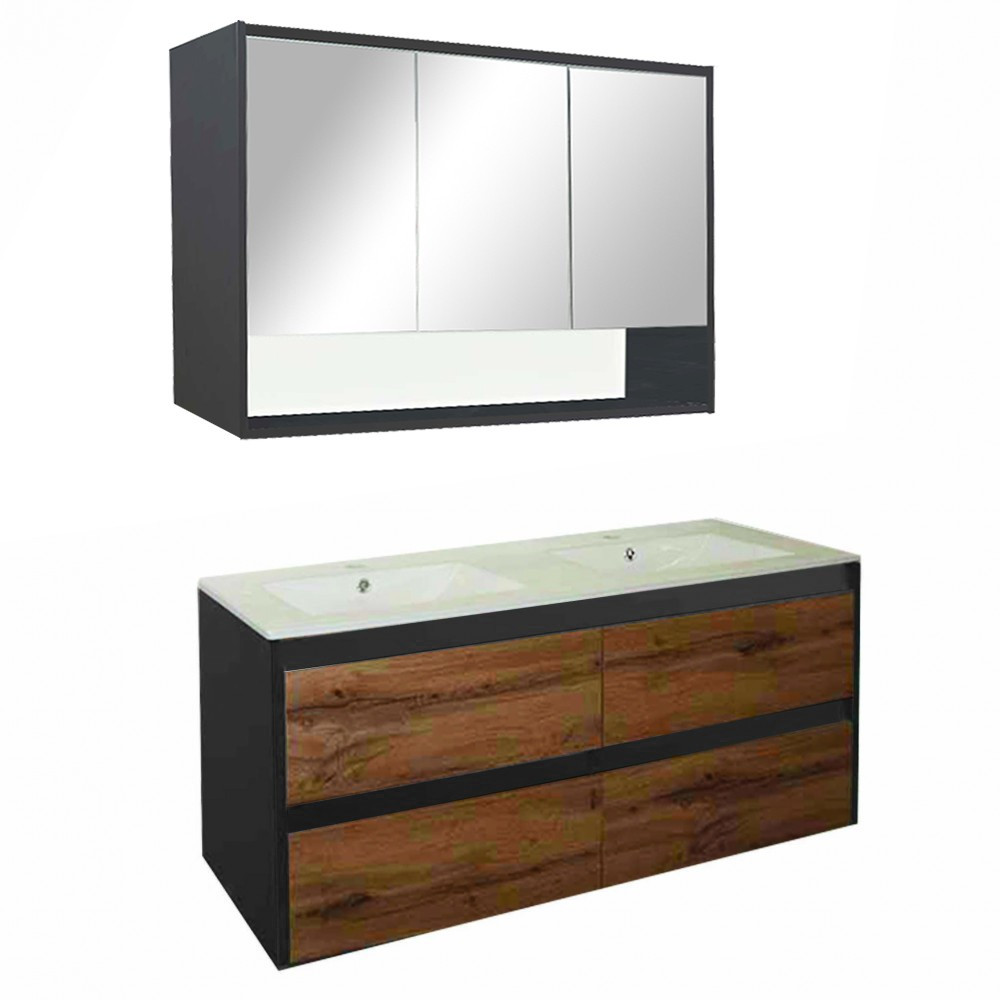 Leziter Mobilier complet de baie Porto 120 în culoarea stejarului rustic antracit Mobalis Homvera