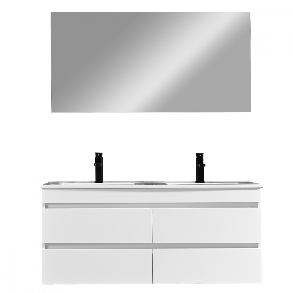 Leziter Mobilier de baie Cube 120 cm cu chiuvetă și oglindă ceramică 60x120 cm vopsit în alb lucios Mobalis Homvera