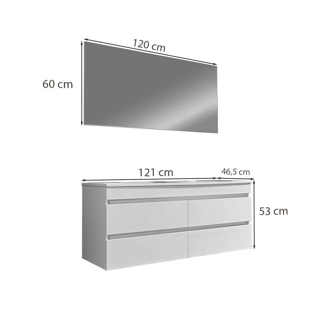 Leziter Mobilier de baie Cube 120 cm cu chiuvetă și oglindă ceramică 60x120 cm vopsit în alb lucios Mobalis Homvera