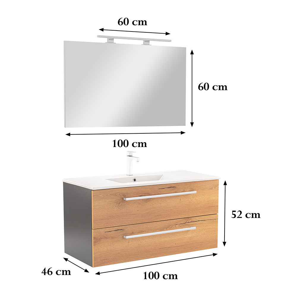 Leziter Mobilier complet de baie Vario Clam 100 antracit-stejar Mobalis Homvera