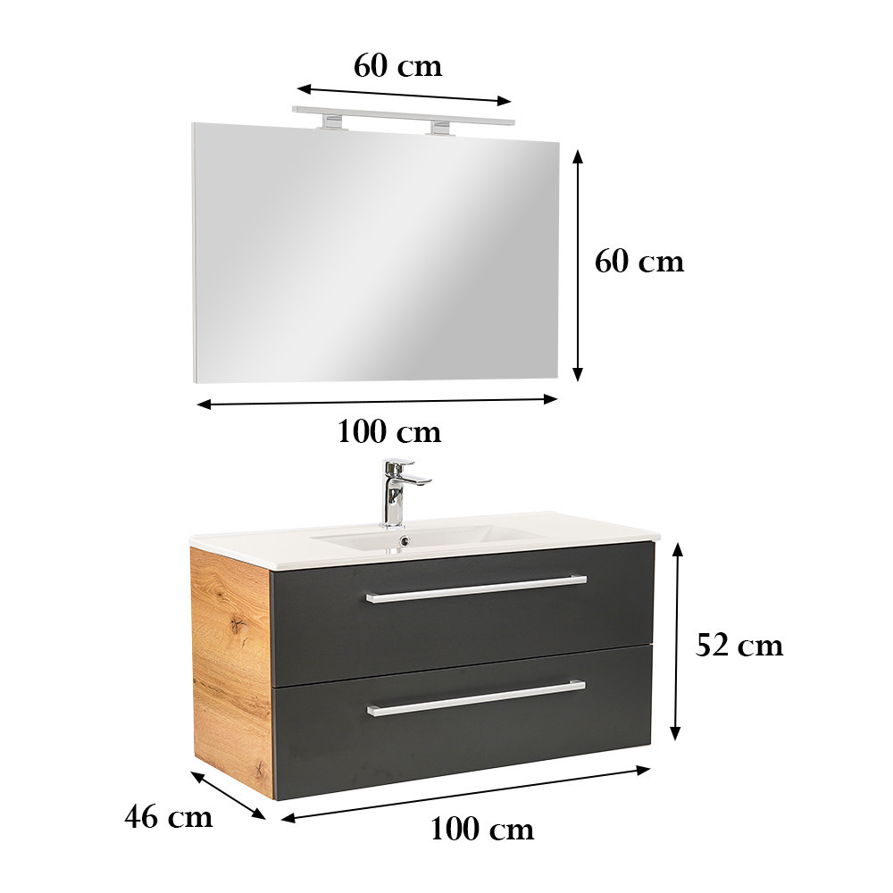 Leziter Mobilier complet de baie Vario Clam 100 stejar-antracit Mobalis Homvera