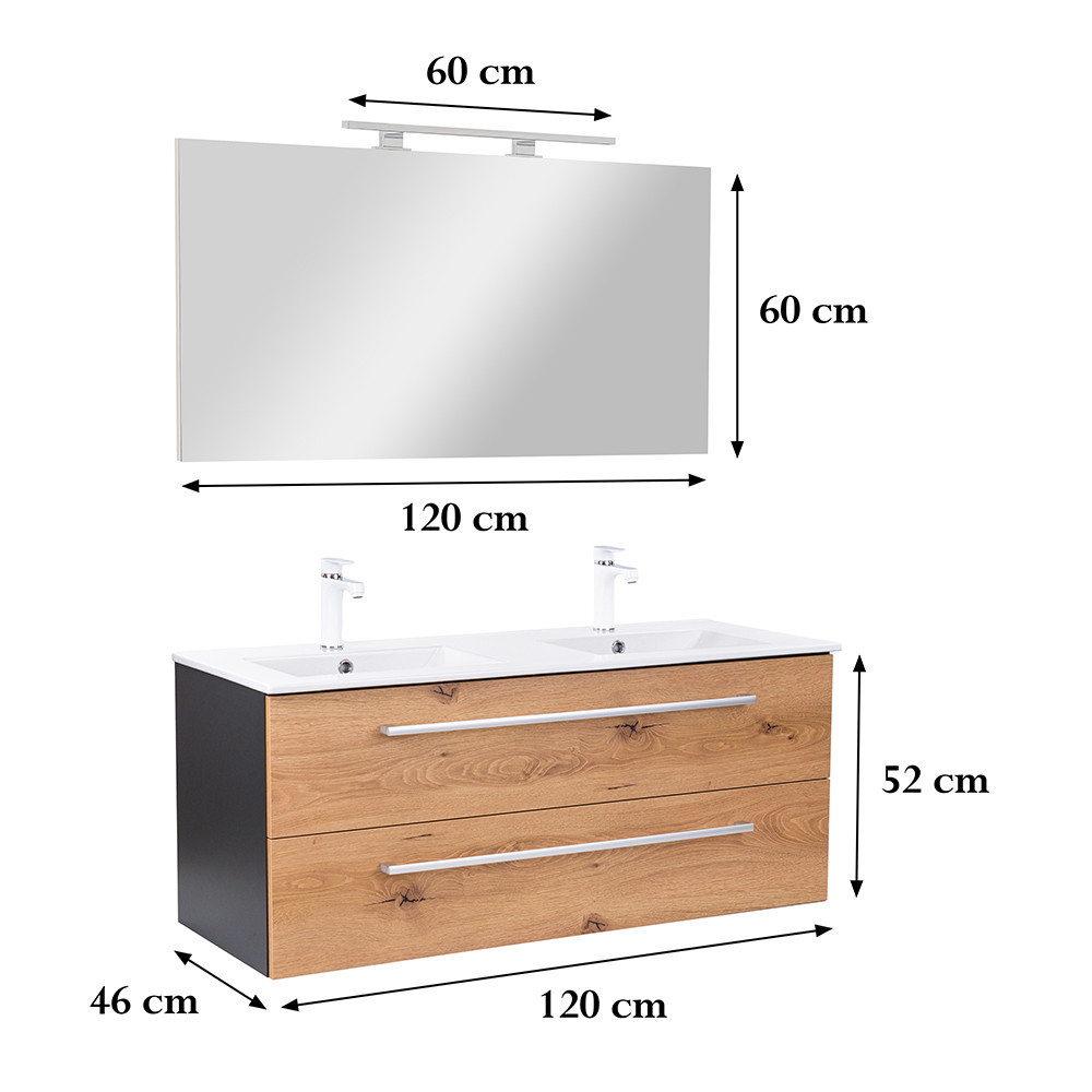 Leziter Mobilier complet de baie Vario Clam 120 antracit-stejar Mobalis Homvera