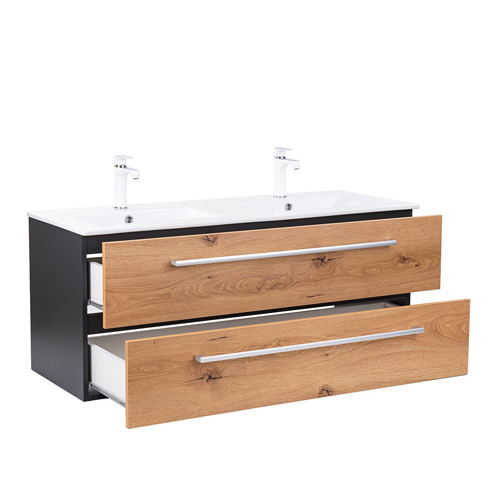 Leziter Mobilier complet de baie Vario Clam 120 antracit-stejar Mobalis Homvera