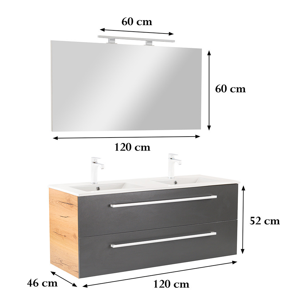 Leziter Mobilier complet de baie Vario Clam 120 stejar-antracit Mobalis Homvera