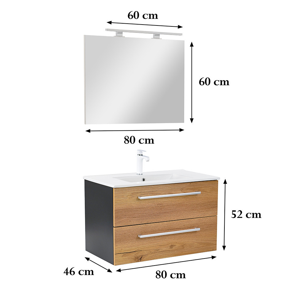 Leziter Mobilier complet de baie Vario Clam 80 antracit-stejar Mobalis Homvera