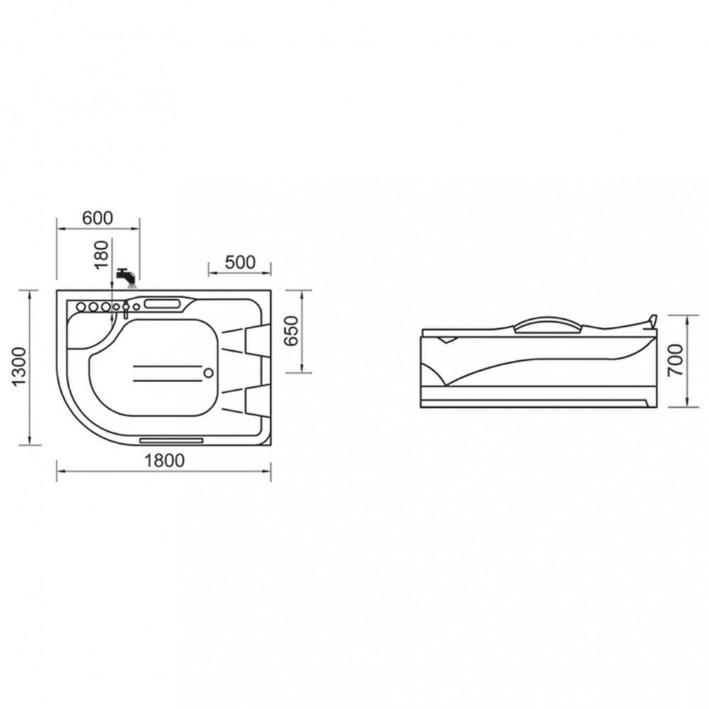 Wellis Cadă de baie cu hidromasaj asimetrică Dublo Hydro, 180x130 cm cu baterie Mobalis Homvera