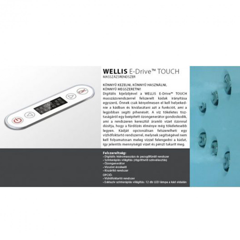 Wellis Cadă de baie cu hidromasaj asimetrică Dublo Hydro, 180x130 cm cu baterie Mobalis Homvera