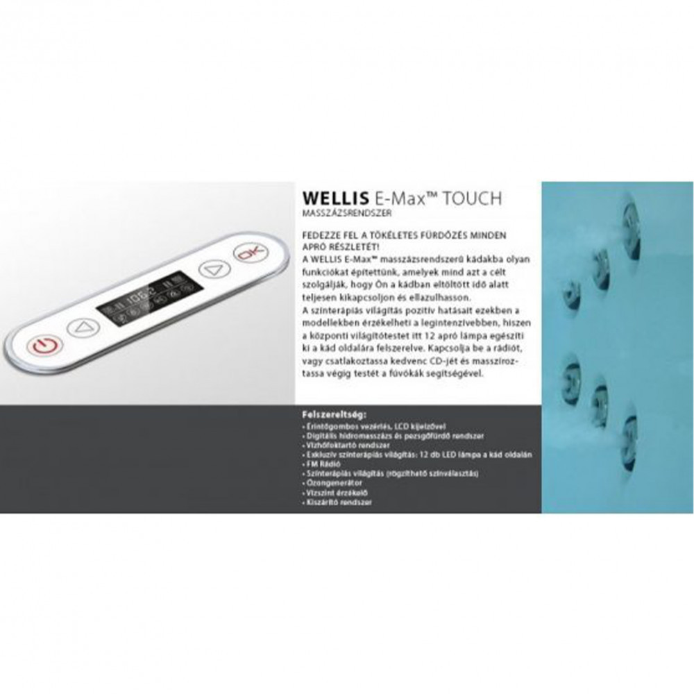 Wellis Cadă de baie cu hidromasaj asimetrică Dublo Hydro, 180x130 cm cu baterie Mobalis Homvera